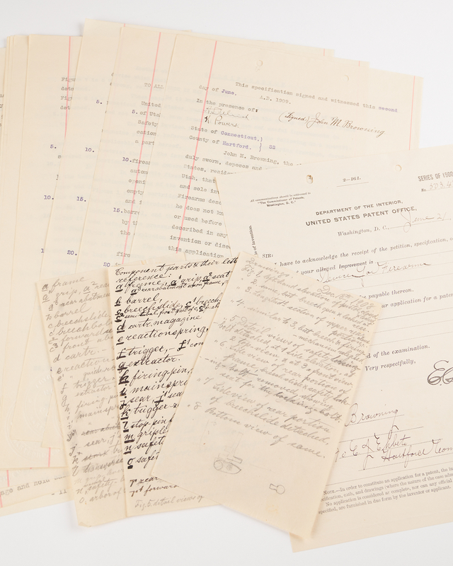 Lot 262 John Browning Archive Relating to U.S. Patent No. 947,478 for a 'Safety Device for Firearms' (1909–1910)