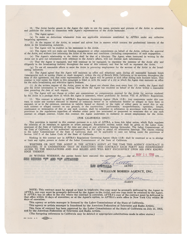 Lot 693 Lou Costello Document Signed