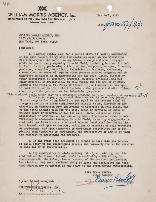 Lot 713 Boris Karloff Document Signed for a 