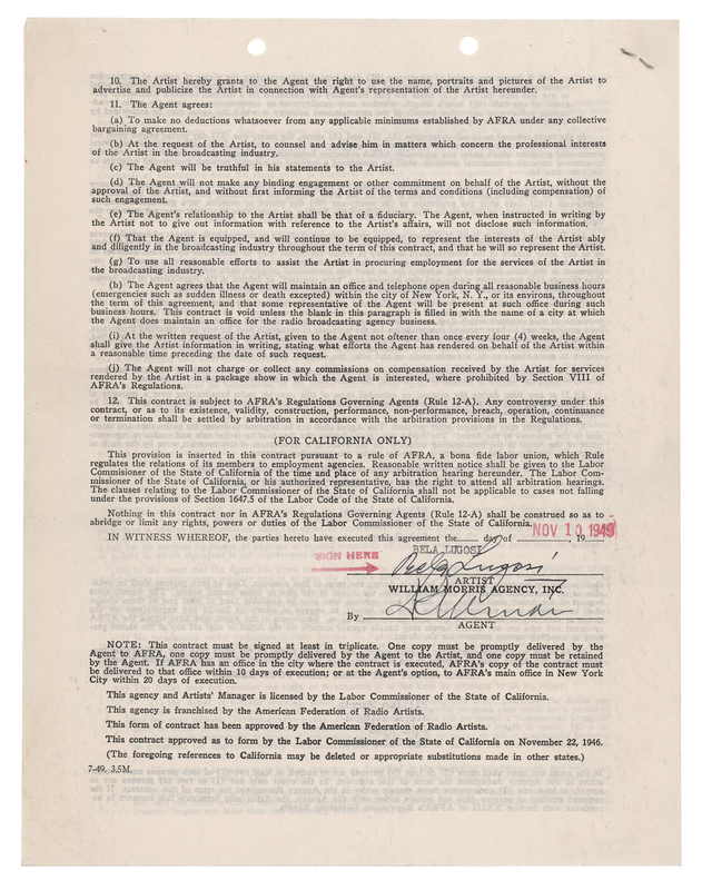 Lot 720 Bela Lugosi Document Signed