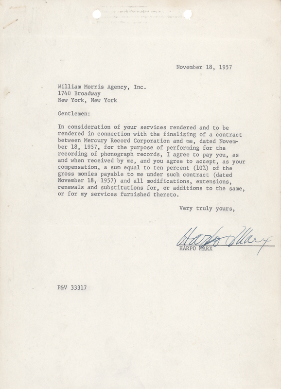 Lot 726 Harpo Marx Document Signed