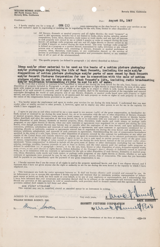 Lot 737 Mack Sennett Triple-Signed Document