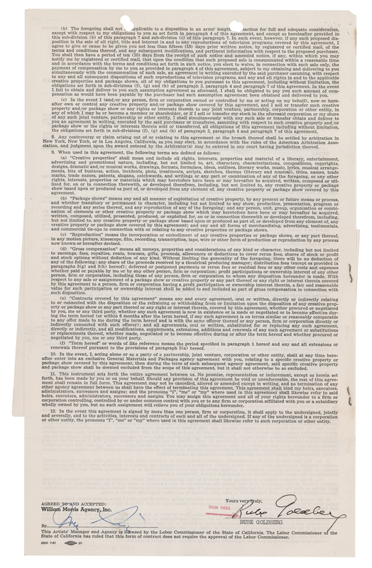 Lot 512 Rube Goldberg Signed Agency Contract