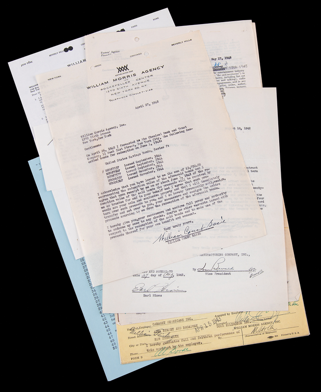 Lot 565 Jazz and Big Band (10) Documents Signed with Buddy Rich, Duke Ellington, and Earl Hines
