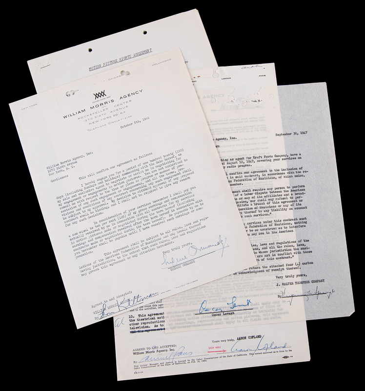 Lot 558 Classical Music (4) Documents Signed, with Aaron Copland, Gian Carlo Menotti, and Oscar Levant