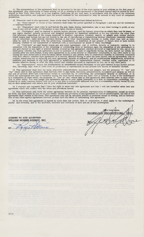 Lot 741 Sylvester Stallone Agency Contract Signed in 1979, Months After the Release of Rocky II