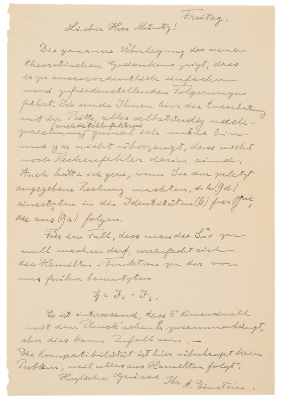 Lot 279 Albert Einstein Autograph Letter Signed on Hamiltonian Mechanics and Planck’s Constant