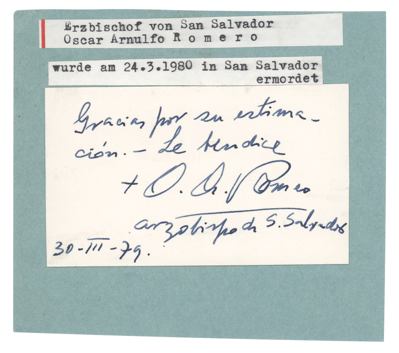 Lot 233 Oscar Romero Signature as Archbishop of San Salvador