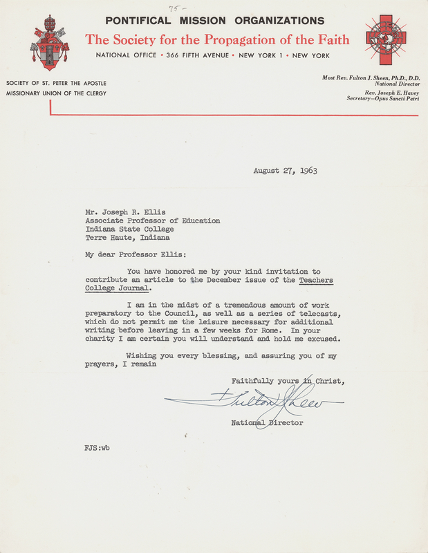 Lot 234 Fulton J. Sheen Typed Letter Signed