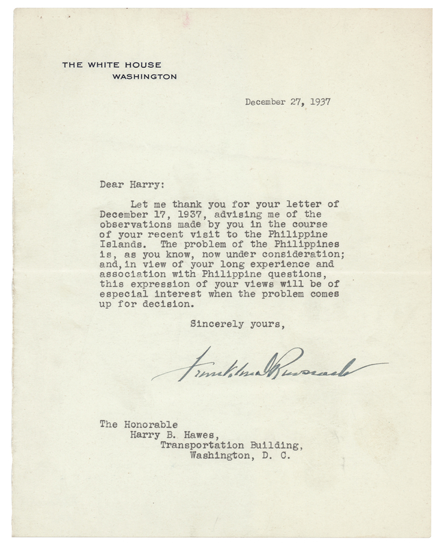 Lot 68 Franklin D. Roosevelt Typed Letter Signed as President