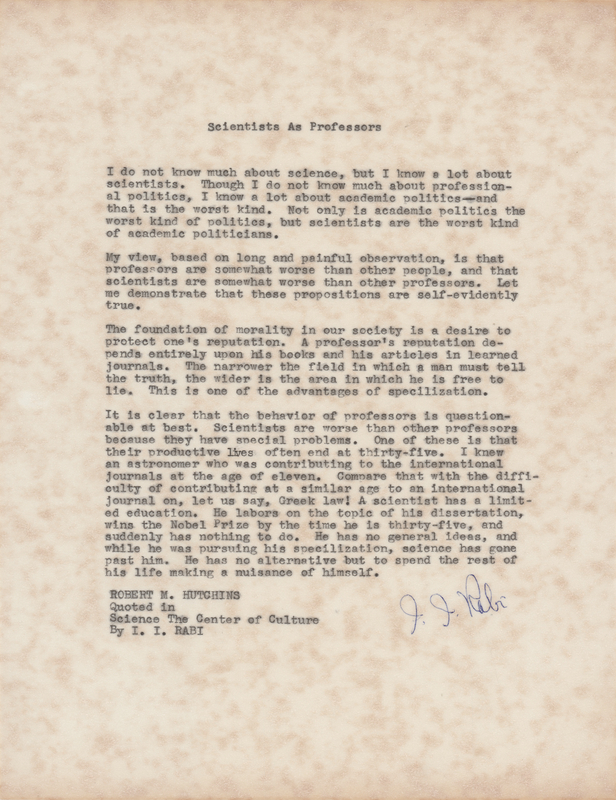 Lot 287 Isidor Rabi Signed Souvenir Typescript