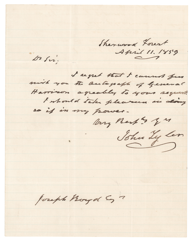 Lot 15 John Tyler Autograph Letter Signed