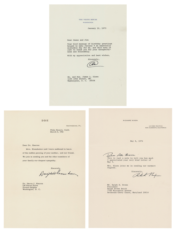 Lot 77 Dwight D. Eisenhower and Richard Nixon (3) Typed Letters Signed