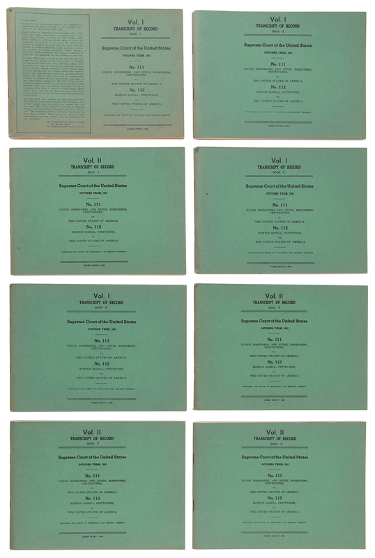 Lot 288 Rosenberg Espionage Trial: Supreme Court Transcript of Record for Julius and Ethel Rosenberg and Morton Sobell (8 Books), 1952