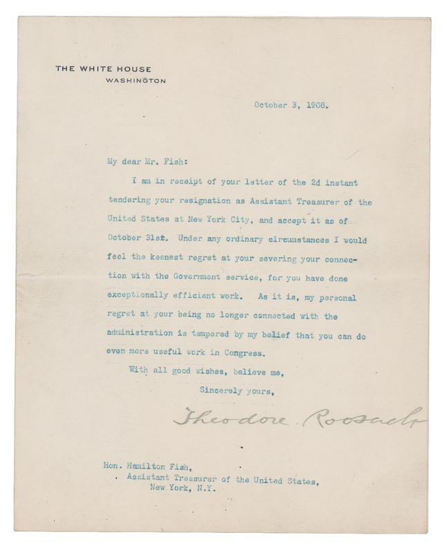 Lot 57 Theodore Roosevelt Typed Letter Signed as President