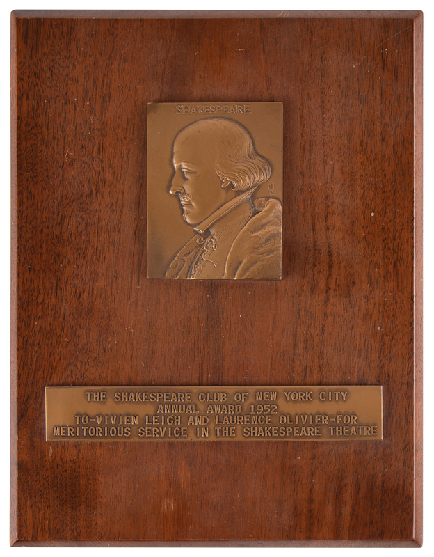 Lot 719 Vivien Leigh and Laurence Olivier's Shakespeare Club of New York City Award (1952)
