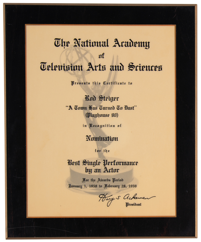 Lot 743 Rod Steiger Emmy Award Nomination for 
