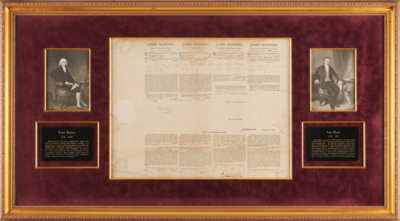 Lot 5 James Madison and James Monroe Document Signed Ship's Pass as President and Secretary of State