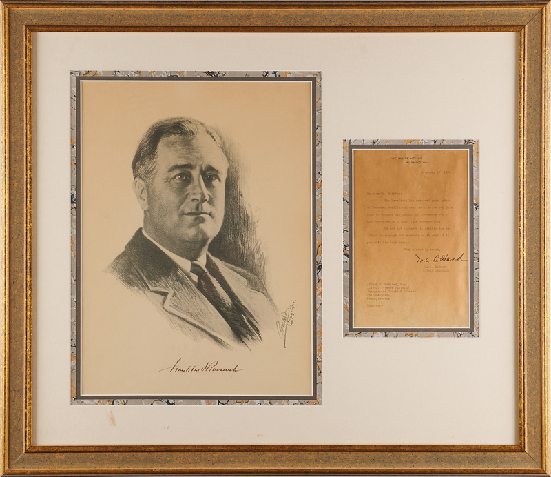 Lot 66 Franklin D. Roosevelt Signed 1932 Campaign Print (11˝ x 15˝)