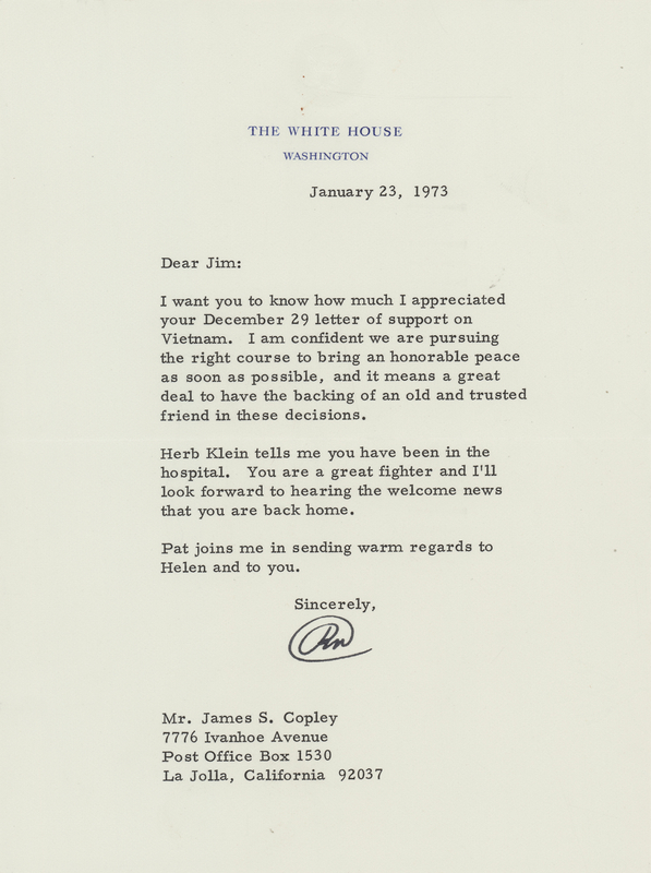 Lot 81 Richard Nixon Typed Letter Signed as President on the Vietnam War, Written the Day He Announced the Paris Peace Agreement