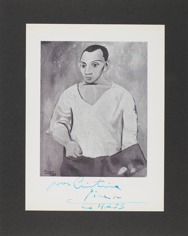 Lot 498 Pablo Picasso Signed Photograph of His 1906 Painting, 'Self-Portrait with Palette'