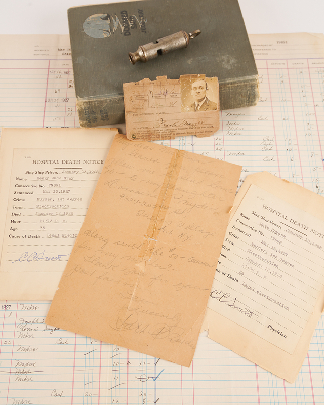 Lot 391 Ruth Snyder Archive: Autograph Letter Signed, Sing Sing Prison Account Statements, and Official 'Legal Electrocution' Death Notices - The Inspiration for 'Double Indemnity'
