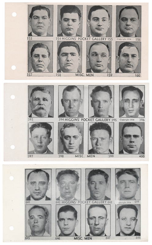 Lot 404 American Gangsters and Criminals: 1934 Higgins’ Pocket Gallery Mugshot Sheets (11) Featuring Frank Carbo, Vincent Mangano, Joseph Profaci, and Moe Sedway