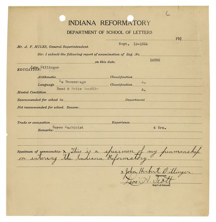 Lot #418 John Dillinger 'Indiana Reformatory