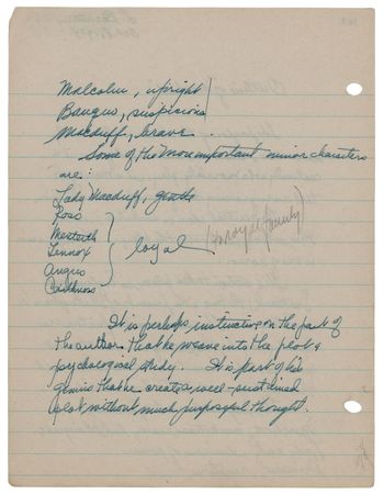 Lot #557 Leonard Bernstein Autograph Manuscript Signed - Schoolwork on Shakespeare's Macbeth, 
