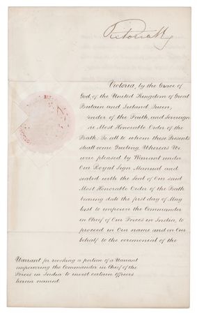 Lot #216 Queen Victoria and Prince Albert Document Signed for the Investiture of 