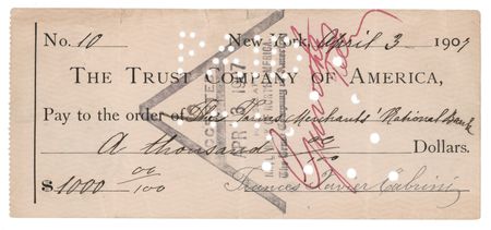 Lot #224 Frances Xavier Cabrini Signed Check