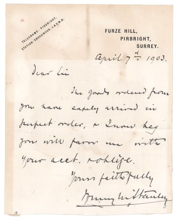 Lot #304 Henry M. Stanley Autograph Letter Signed