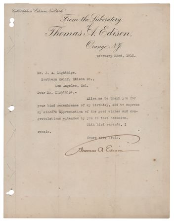 Lot #273 Thomas Edison Typed Letter Signed,