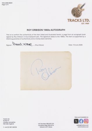 Lot #637 Roy Orbison Signature - Image 2