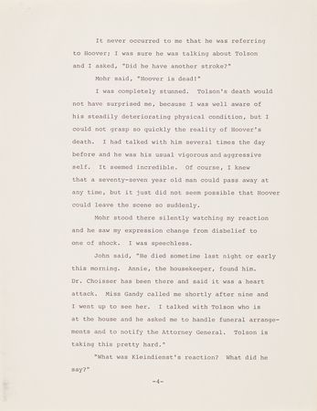 Lot #447 Mark Felt Typed Letter Signed with 28-Page Working Typescript on the Death and Funeral of J. Edgar Hoover - Image 2
