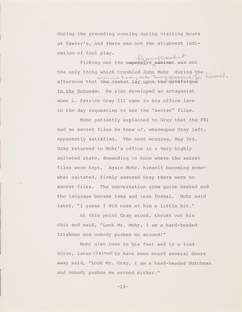 Lot #447 Mark Felt Typed Letter Signed with 28-Page Working Typescript on the Death and Funeral of J. Edgar Hoover - Image 3