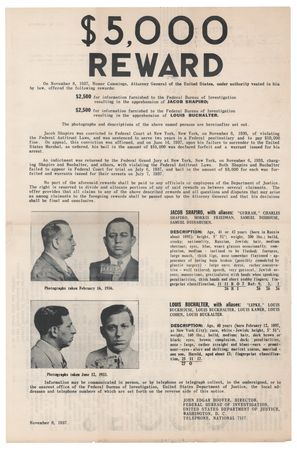 Lot #380 Louis 'Lepke' Buchalter and Jacob Shapiro 1937 FBI $5,000 Reward Poster (10.5˝ x 16˝) - Image 1