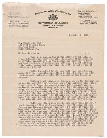 Lot #357 Al Capone: Courtland Butler Typed Letter