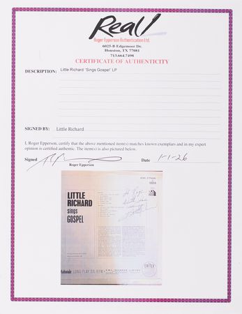 Lot #630 Little Richard Signed Album - Little Richard Sings Gospel - Image 2