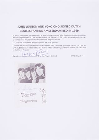 Lot #582 Beatles: John Lennon and Yoko Ono Signed Dutch Beatles Fan Club Magazine from the Amsterdam Bed-In for Peace (1969) - Image 3