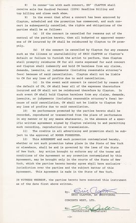Lot #592 Eric Clapton Signed 1983 North American Tour Agreement - Image 1