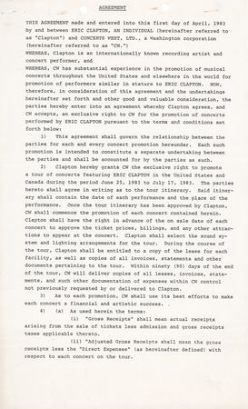 Lot #592 Eric Clapton Signed 1983 North American Tour Agreement - Image 2