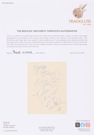 Lot #570 Beatles Signatures - Obtained Outside the Royal Pier Hotel in Great Yarmouth (1963) - Image 3