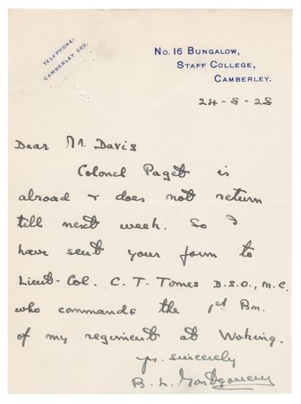 Lot #478 Montgomery of Alamein (4) Autograph Letters Signed to the Phoenix Assurance Company, Regarding the Birth of His Only Son (1928) - Image 2