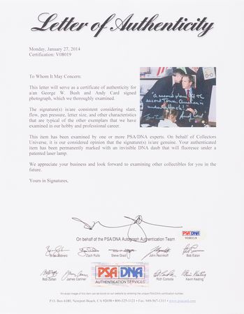 Lot #96 George W. Bush Signed 9/11 Postcard and “America Is Under Attack” Photograph with Andy Card - Image 3