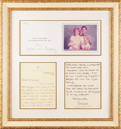 Lot #204 Princess Diana Autograph Letter Signed to the Mother of the First Tornado Pilot Killed in the Gulf War, and Diana and Charles Signed Christmas Card - Image 1