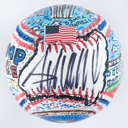 Lot #100 Donald Trump Signed Hand-Painted Baseball by Charles Fazzino - Image 1