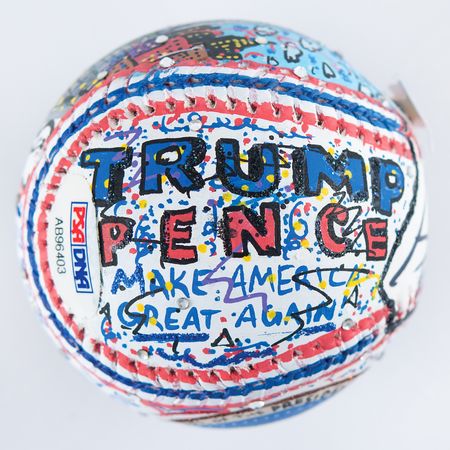Lot #100 Donald Trump Signed Hand-Painted Baseball by Charles Fazzino - Image 2