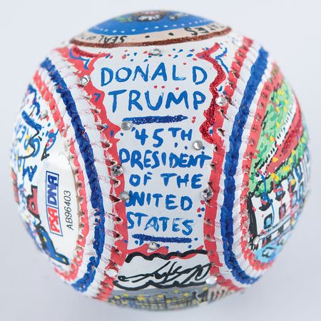 Lot #100 Donald Trump Signed Hand-Painted Baseball by Charles Fazzino - Image 5