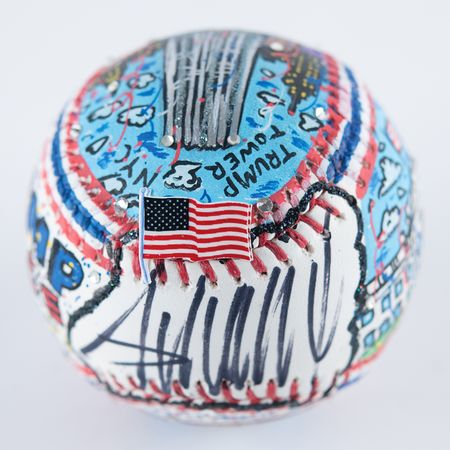 Lot #100 Donald Trump Signed Hand-Painted Baseball by Charles Fazzino - Image 7